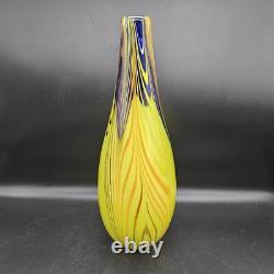 Vintage Professional Studio/Murano Italy Sommerso 14 Art Glass Vase Blue Yellow