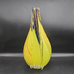 Vintage Professional Studio/Murano Italy Sommerso 14 Art Glass Vase Blue Yellow