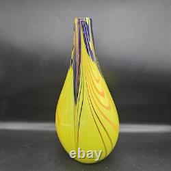 Vintage Professional Studio/Murano Italy Sommerso 14 Art Glass Vase Blue Yellow