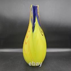 Vintage Professional Studio/Murano Italy Sommerso 14 Art Glass Vase Blue Yellow