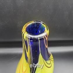 Vintage Professional Studio/Murano Italy Sommerso 14 Art Glass Vase Blue Yellow
