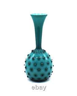 Vintage RARE Italian Empoli Teal Blue Cased Art Glass Handblown Hobnail Vase