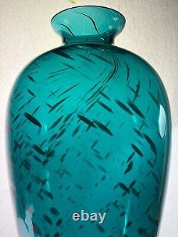 Vintage Rare Blenko Teal Blue Green Color Large Glass Vase Unique MCM 14 Tall