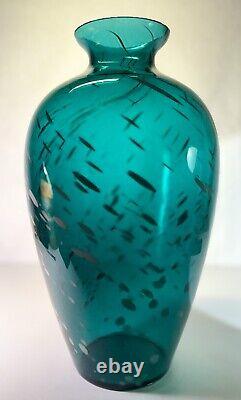 Vintage Rare Blenko Teal Blue Green Color Large Glass Vase Unique MCM 14 Tall