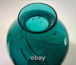 Vintage Rare Blenko Teal Blue Green Color Large Glass Vase Unique MCM 14 Tall