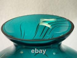 Vintage Rare Blenko Teal Blue Green Color Large Glass Vase Unique MCM 14 Tall