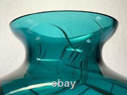 Vintage Rare Blenko Teal Blue Green Color Large Glass Vase Unique MCM 14 Tall