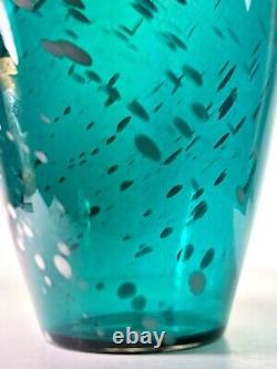 Vintage Rare Blenko Teal Blue Green Color Large Glass Vase Unique MCM 14 Tall