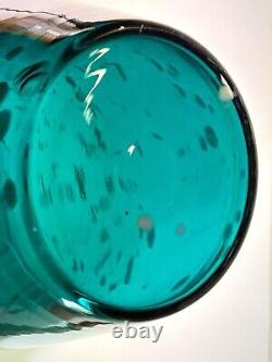 Vintage Rare Blenko Teal Blue Green Color Large Glass Vase Unique MCM 14 Tall