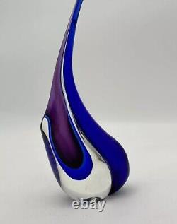 Vintage Rare Murano Sommerso Flavio Poli Blue Pink Fish Tail Art Glass Vase 10