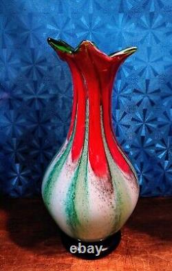 Vintage Retro 1970s Petal Mouthed Blown Art Glass Vase/13.5