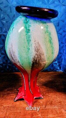 Vintage Retro 1970s Petal Mouthed Blown Art Glass Vase/13.5