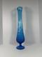 Vintage Retro MCM Blue Glass Swung Vase 21.75Hobnail Pedestal Base Fenton Style