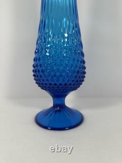 Vintage Retro MCM Blue Glass Swung Vase 21.75Hobnail Pedestal Base Fenton Style
