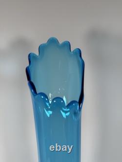 Vintage Retro MCM Blue Glass Swung Vase 21.75Hobnail Pedestal Base Fenton Style