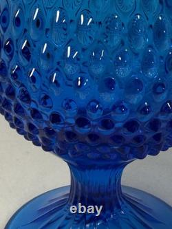Vintage Retro MCM Blue Glass Swung Vase 21.75Hobnail Pedestal Base Fenton Style