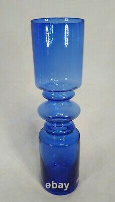 Vintage Riihimaki Riihimaen Blue Glass Hooped Vase Tamara Aladin 25.5cm tall
