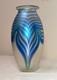 Vintage Robert Eickholt blown pulled feather blue iridescent studio glass vase