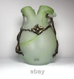 Vintage Romanian Rombladt Art Glass Vase w Bronze Mounts c. 1970s MCM