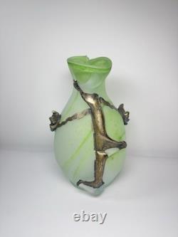 Vintage Romanian Rombladt Art Glass Vase w Bronze Mounts c. 1970s MCM