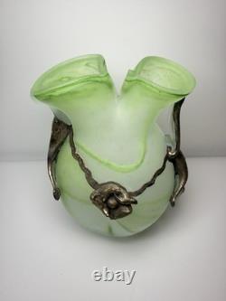 Vintage Romanian Rombladt Art Glass Vase w Bronze Mounts c. 1970s MCM