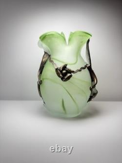 Vintage Romanian Rombladt Art Glass Vase w Bronze Mounts c. 1970s MCM