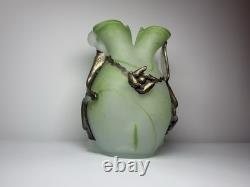 Vintage Romanian Rombladt Art Glass Vase w Bronze Mounts c. 1970s MCM