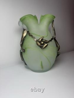 Vintage Romanian Rombladt Art Glass Vase w Bronze Mounts c. 1970s MCM