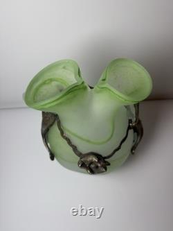 Vintage Romanian Rombladt Art Glass Vase w Bronze Mounts c. 1970s MCM