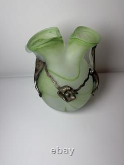 Vintage Romanian Rombladt Art Glass Vase w Bronze Mounts c. 1970s MCM