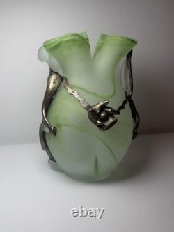 Vintage Romanian Rombladt Art Glass Vase w Bronze Mounts c. 1970s MCM