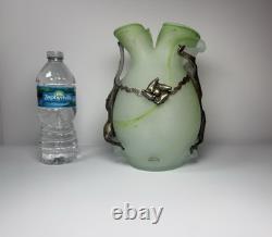 Vintage Romanian Rombladt Art Glass Vase w Bronze Mounts c. 1970s MCM