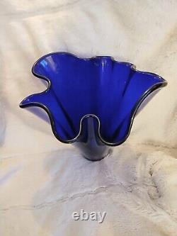 Vintage Royal Gallery Cobalt Blue Glass Ruffle Vase-, 12 Tall 9 1/2 top Dia