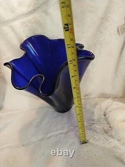 Vintage Royal Gallery Cobalt Blue Glass Ruffle Vase-, 12 Tall 9 1/2 top Dia
