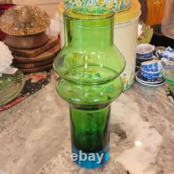 Vintage Scandi MCM Swedish Art Glass Vase Space Age Blue Green Centerpiece
