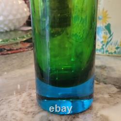 Vintage Scandi MCM Swedish Art Glass Vase Space Age Blue Green Centerpiece