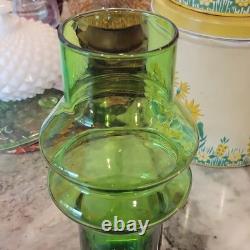 Vintage Scandi MCM Swedish Art Glass Vase Space Age Blue Green Centerpiece