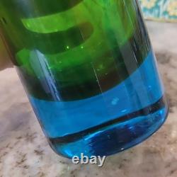Vintage Scandi MCM Swedish Art Glass Vase Space Age Blue Green Centerpiece
