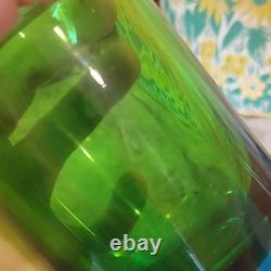 Vintage Scandi MCM Swedish Art Glass Vase Space Age Blue Green Centerpiece