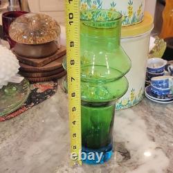 Vintage Scandi MCM Swedish Art Glass Vase Space Age Blue Green Centerpiece