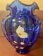 Vintage Shelly Fenton Hand Painted Cobalt Blue Glass Vase #459, Signed