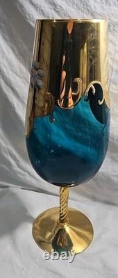 Vintage Sheres Vase Italian Hand Painted 14 1/2 Teal Blue Glass