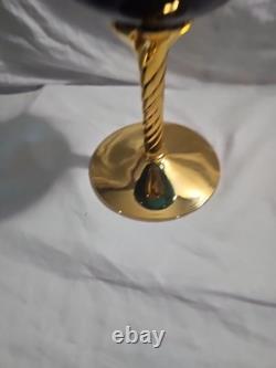 Vintage Sheres Vase Italian Hand Painted 14 1/2 Teal Blue Glass