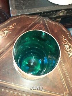 Vintage Sheres Vase. Italian made. Hand painted 15. Teal blue glass