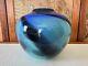 Vintage Signed Hand Blown Blue Studio Art Glass Vase Dan Dombrowsky
