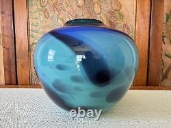 Vintage Signed Hand Blown Blue Studio Art Glass Vase Dan Dombrowsky