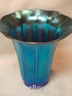 Vintage Signed Steuben Blue Aurene Art Glass Vase