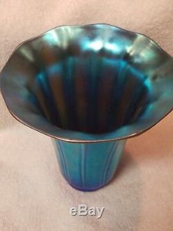 Vintage Signed Steuben Blue Aurene Art Glass Vase