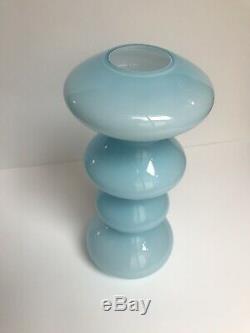 Vintage Sky Blue & White Cased 13 Art Glass Vase Scandinavian MCM Empoli Styl