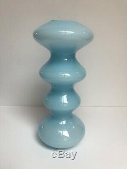 Vintage Sky Blue & White Cased 13 Art Glass Vase Scandinavian MCM Empoli Styl